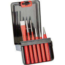 Jeu de 6 outils avec pointeau, burin plat, chasse-goupilles, chasse-pointe