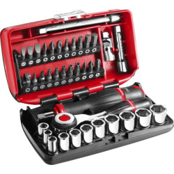 Coffret cliquet manche rotatif + douilles 1/4'' 6 pans - boîte nano