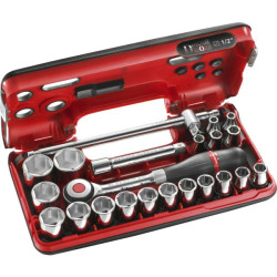 Coffret dbox cliquet manche rotatif + douilles 1/2'' 6 pans 22 pcs