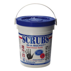 Lingette impregnee pour nettoyage mains scrubs seau de 72 lingettes