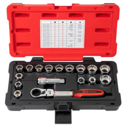 Coffret de douilles traversantes tripleplus 3/8' - 1/2' - 10 à 24mm