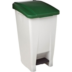 Poubelle mobile a pedale plastique 60 l - blanc couvercle bleu