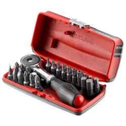 Coffret porte embout à cliquet manche rotatif + 22 embouts de vissage