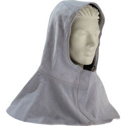 Cagoule cuir croute bovin cousu fil kevlar ouverture a l'avant
