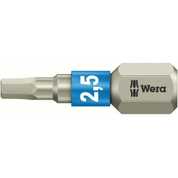 Embout inox 1/4 din3126c6,3 six pans femelle 2,5x25mm wera